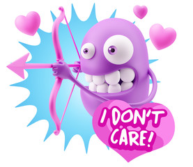 3d Rendering. Valentine Day Cupid Emoticon Face saying I Don't C