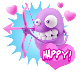 3d Rendering. Valentine Day Cupid Emoticon Face saying Happy wit