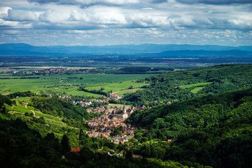 Classic natural landscape view with mountains on the background
