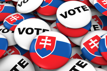 Slovakia Elections Concept - Slovakian Flag and Vote Badges 3D Illustration