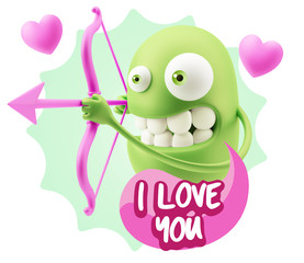 3d Rendering. Valentine Day Cupid Emoticon Face saying I Love Yo