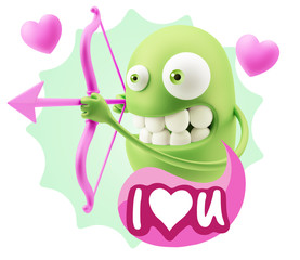 3d Rendering. Valentine Day Cupid Emoticon Face saying I Love U