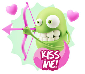 3d Rendering. Valentine Day Cupid Emoticon Face saying Kiss Me w