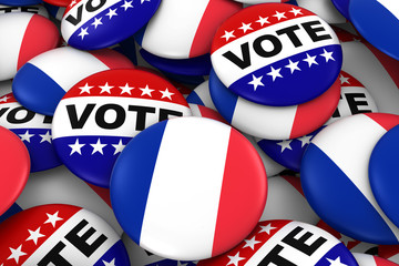 France Elections Concept - French Flag and Vote Badges 3D Illustration