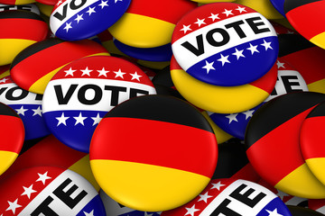 Germany Elections Concept - German Flag and Vote Badges 3D Illustration