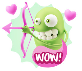 3d Rendering. Valentine Day Cupid Emoticon Face saying Wow with