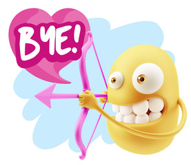 3d Rendering. Valentine Day Cupid Emoticon Face saying Bye with