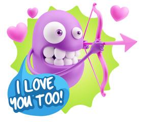 3d Rendering. Valentine Day Cupid Emoticon Face saying I Love Yo