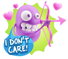 3d Rendering. Valentine Day Cupid Emoticon Face saying I Don't C