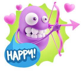 3d Rendering. Valentine Day Cupid Emoticon Face saying Happy wit