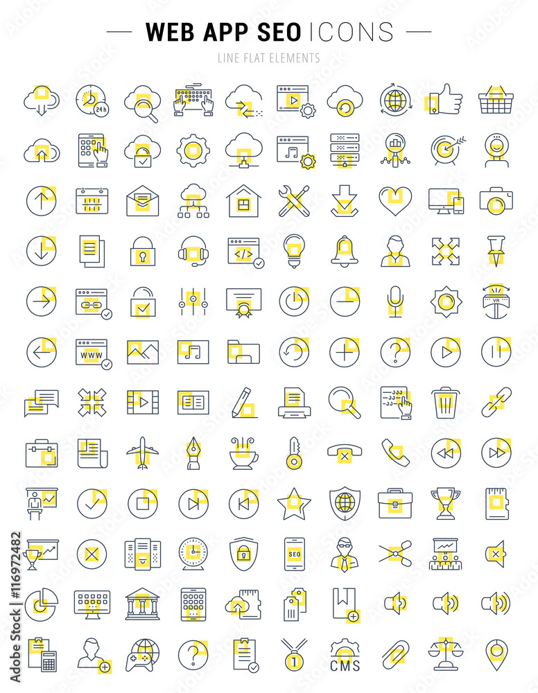 Wall mural set vector flat line icons seo and web design
