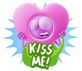 3d Rendering. Romantic Emoticon Character Face Expression saying