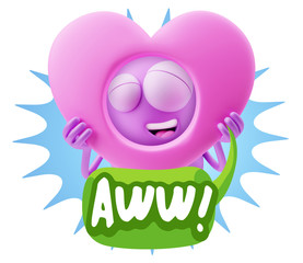 3d Rendering. Romantic Emoticon Character Face Expression saying