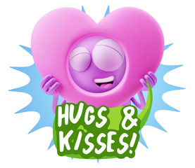 3d Rendering. Romantic Emoticon Character Face Expression saying