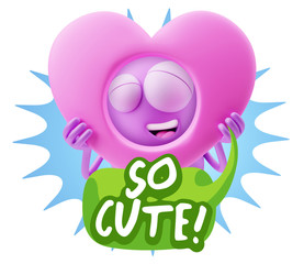 3d Rendering. Romantic Emoticon Character Face Expression saying