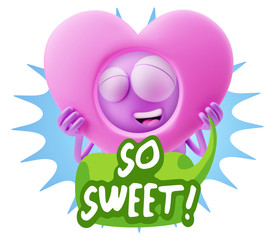 3d Rendering. Romantic Emoticon Character Face Expression saying