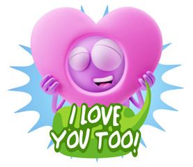 3d Rendering. Romantic Emoticon Character Face Expression saying