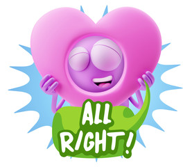 3d Rendering. Romantic Emoticon Character Face Expression saying