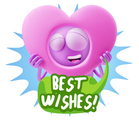3d Rendering. Romantic Emoticon Character Face Expression saying