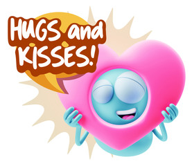 3d Rendering. Romantic Emoticon Character Face Expression saying