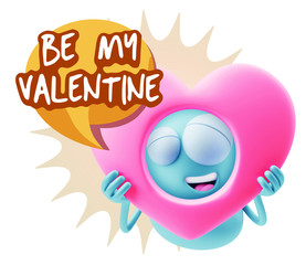 3d Rendering. Romantic Emoticon Character Face Expression saying