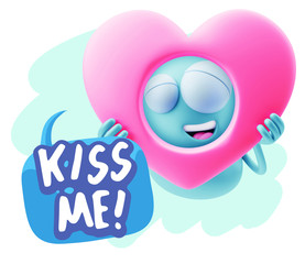 3d Rendering. Romantic Emoticon Character Face Expression saying