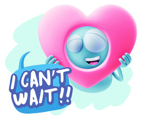 3d Rendering. Romantic Emoticon Character Face Expression saying