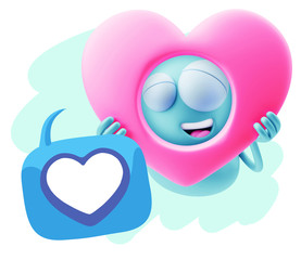 3d Rendering. Romantic Emoticon Character Face Expression saying