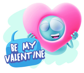 3d Rendering. Romantic Emoticon Character Face Expression saying