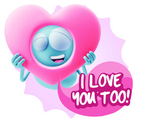 3d Rendering. Romantic Emoticon Character Face Expression saying