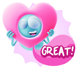 3d Rendering. Romantic Emoticon Character Face Expression saying