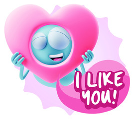 3d Rendering. Romantic Emoticon Character Face Expression saying