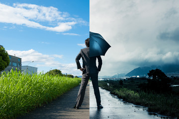 ビジネスマン,晴れと雨,違い