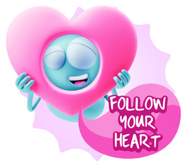 3d Rendering. Romantic Emoticon Character Face Expression saying