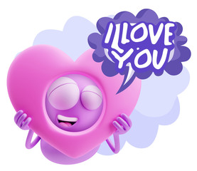3d Rendering. Romantic Emoticon Character Face Expression saying