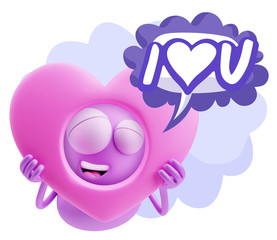 3d Rendering. Romantic Emoticon Character Face Expression saying