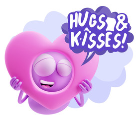 3d Rendering. Romantic Emoticon Character Face Expression saying