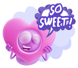 3d Rendering. Romantic Emoticon Character Face Expression saying