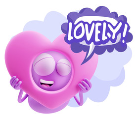 3d Rendering. Romantic Emoticon Character Face Expression saying