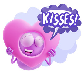 3d Rendering. Romantic Emoticon Character Face Expression saying