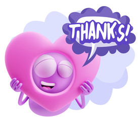 3d Rendering. Romantic Emoticon Character Face Expression saying