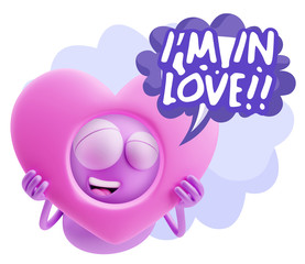 3d Rendering. Romantic Emoticon Character Face Expression saying