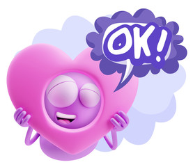 3d Rendering. Romantic Emoticon Character Face Expression saying
