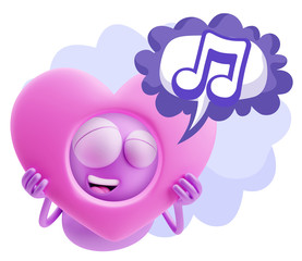 3d Rendering. Romantic Emoticon Character Face Expression saying