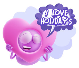 3d Rendering. Romantic Emoticon Character Face Expression saying