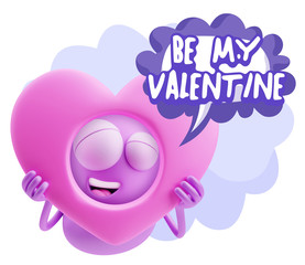 3d Rendering. Romantic Emoticon Character Face Expression saying