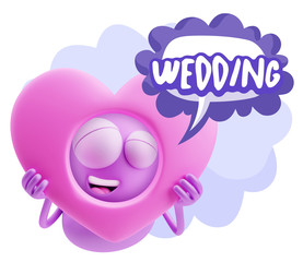 3d Rendering. Romantic Emoticon Character Face Expression saying