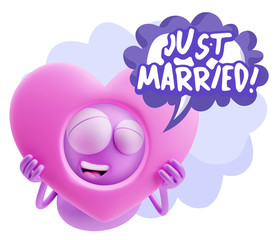 3d Rendering. Romantic Emoticon Character Face Expression saying