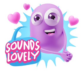 3d Rendering. Emoji in love with hearts shapes saying Sounds Lov