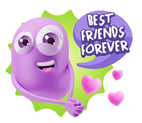 3d Rendering. Emoji in love with hearts shapes saying Best Frien